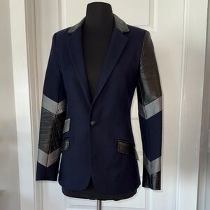 Laveer Navy Blazer with Black Lambskin Leather Accents Sz 2